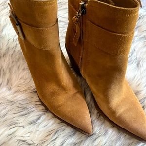 Gently worn excellent condition cognac suede booties with chunk 2.5-3 inch heel